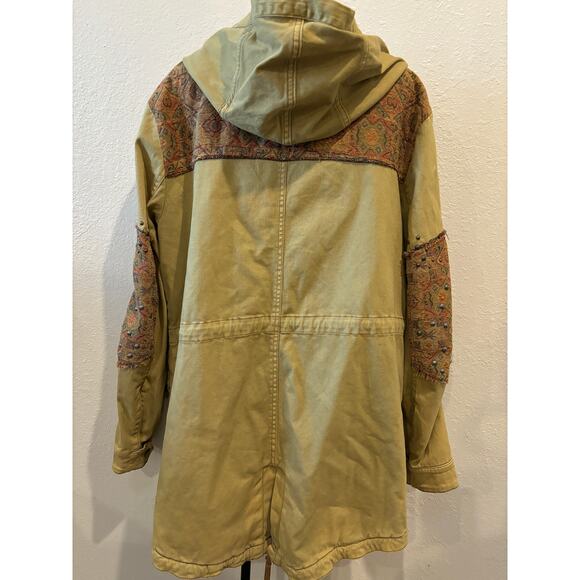 Free People Crafted Cloth Tapestry Jacket Khaki Green Textile Full Zip Coat sz L - Picture 5 of 5